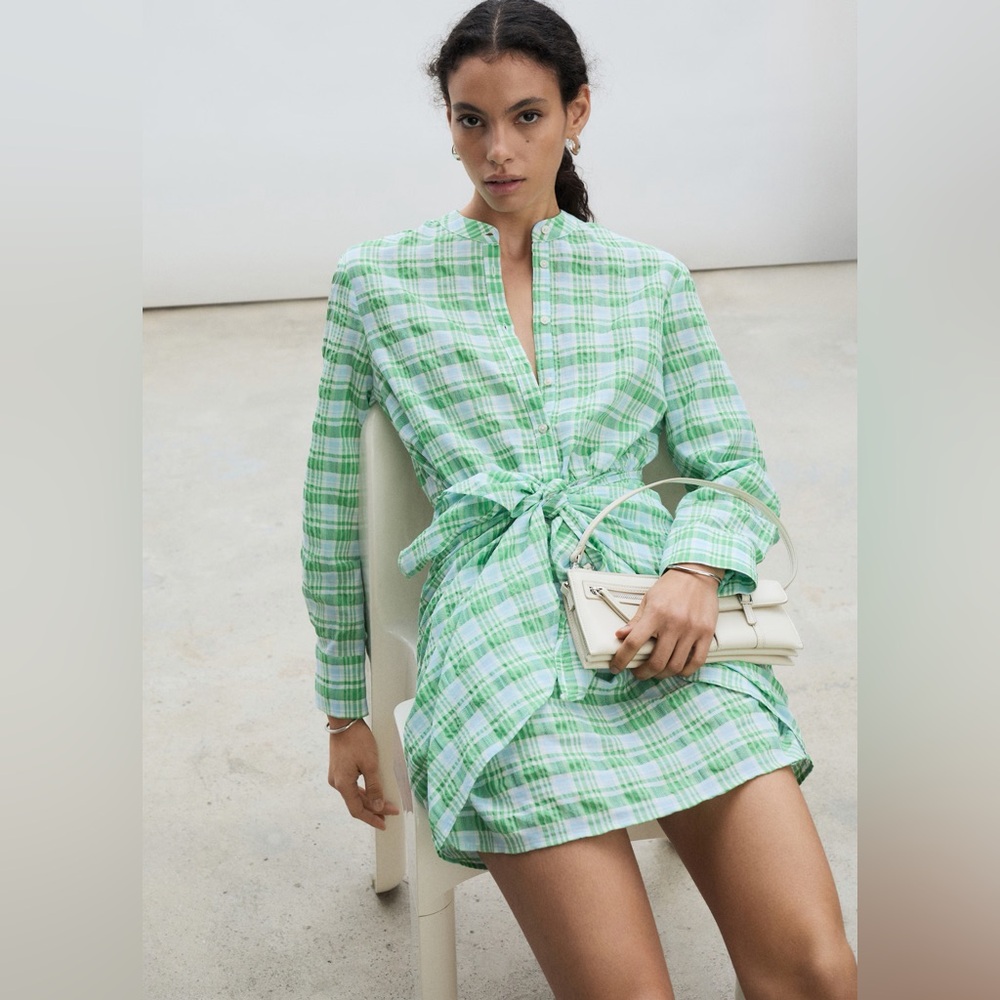 Mango Green check bow dress NWT - Picture 5 of 7